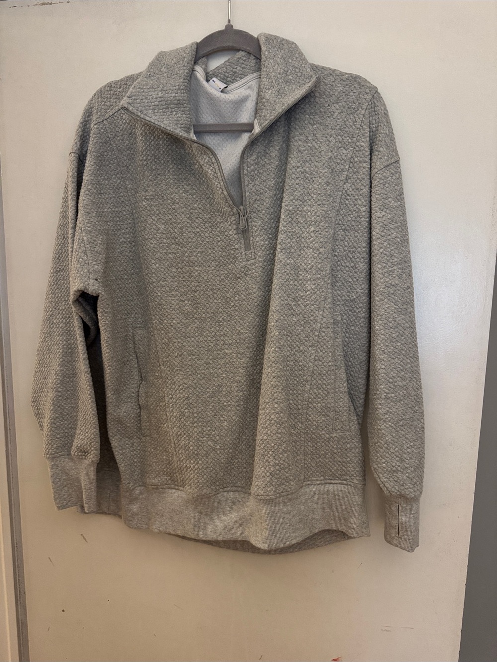 Old Navy Light Gray Quarter-Zip Quilted Sweatshirt
